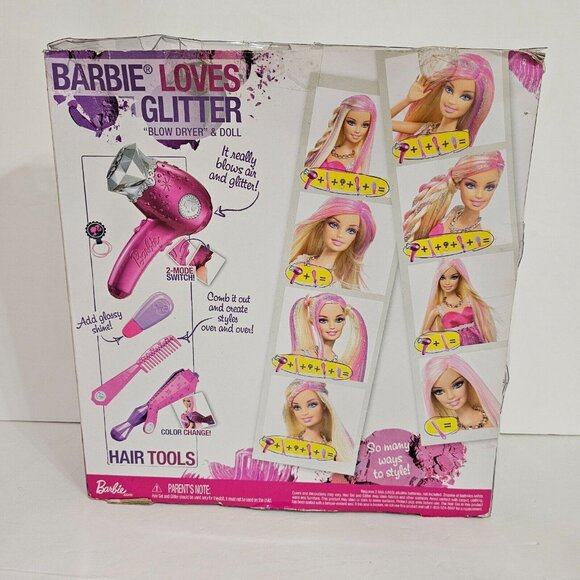 BARBIE Loves Glitter Blow Dryer Doll Set T3250 Hair Salon Hair Style 2009 BoxDmg - Picture 2 of 7